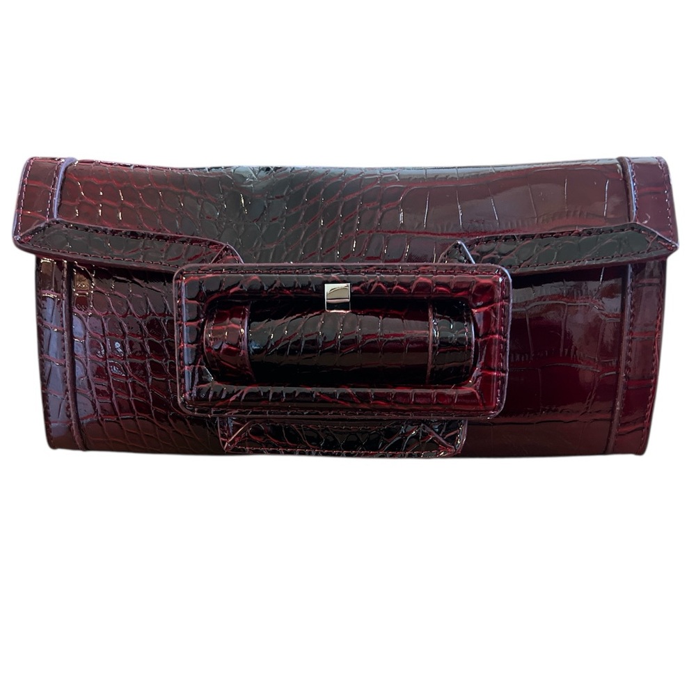 White House Black Market Burgundy Croc-Embossed Clutch